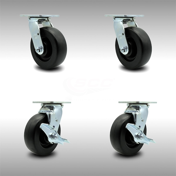 6 Inch Stainless Steel Polyolefin Swivel Caster Set with Ball Bearings 2 Brakes